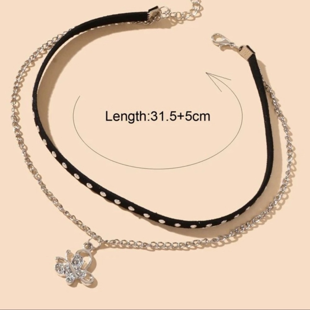 ❤️Layered Black Studded Choker and Silver Butterfly Necklace - Picture 3 of 4